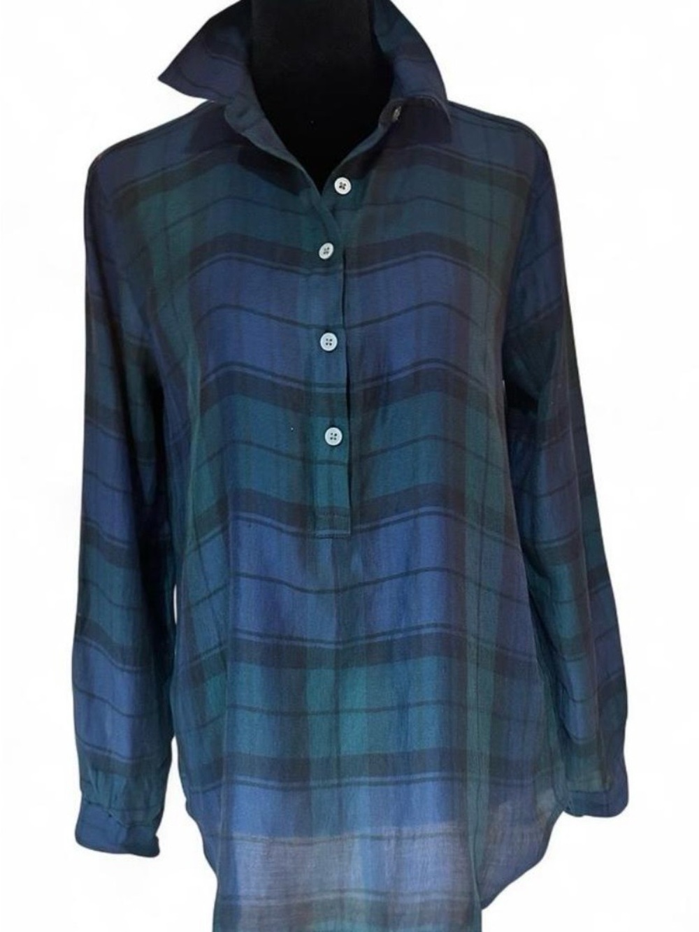 LOFT Navy and green Plaid Button-Front Tunic